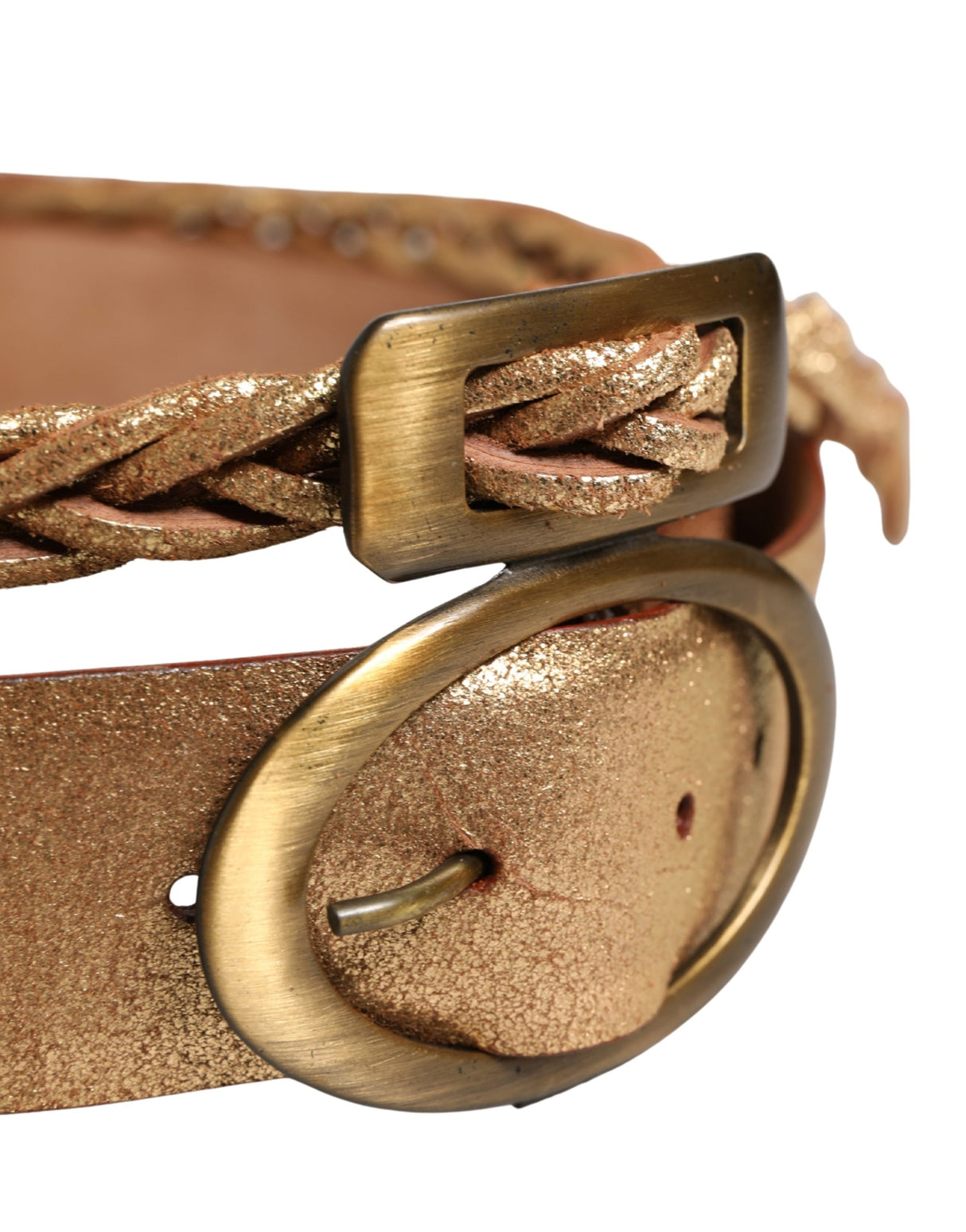 Ermanno Scervino Brown Leather Braided Metal Buckle Belt