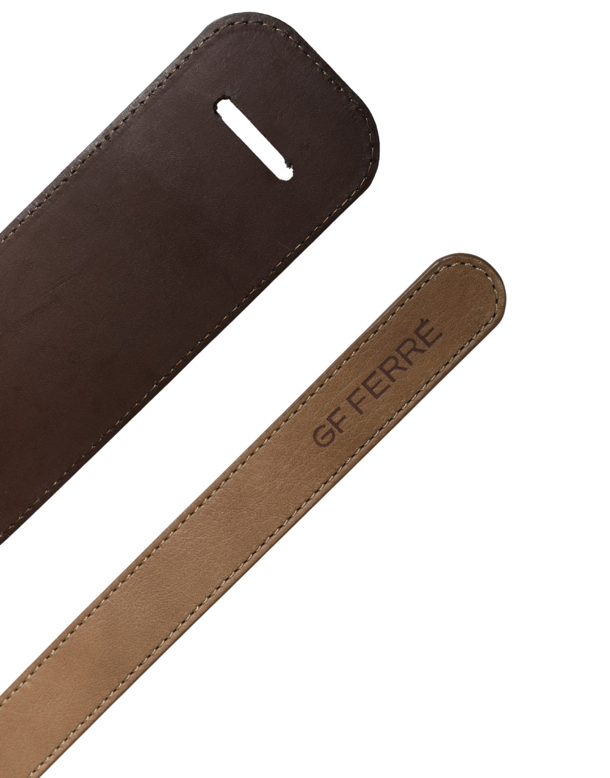GF Ferre Brown Genuine Leather Logo Wide Waist Women Belt