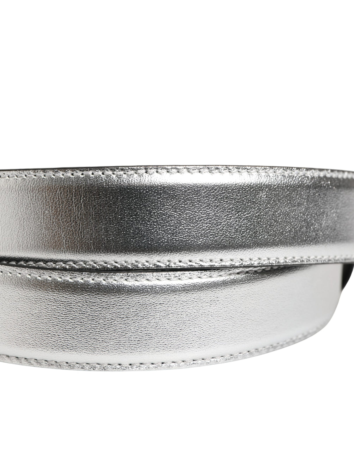 Moschino Couture Silver Leather Logo Metal Buckle Waist Belt