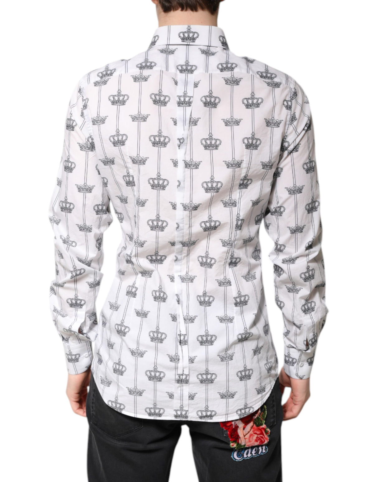 Dolce & Gabbana White GOLD Crown Cotton Dress Formal Shirt
