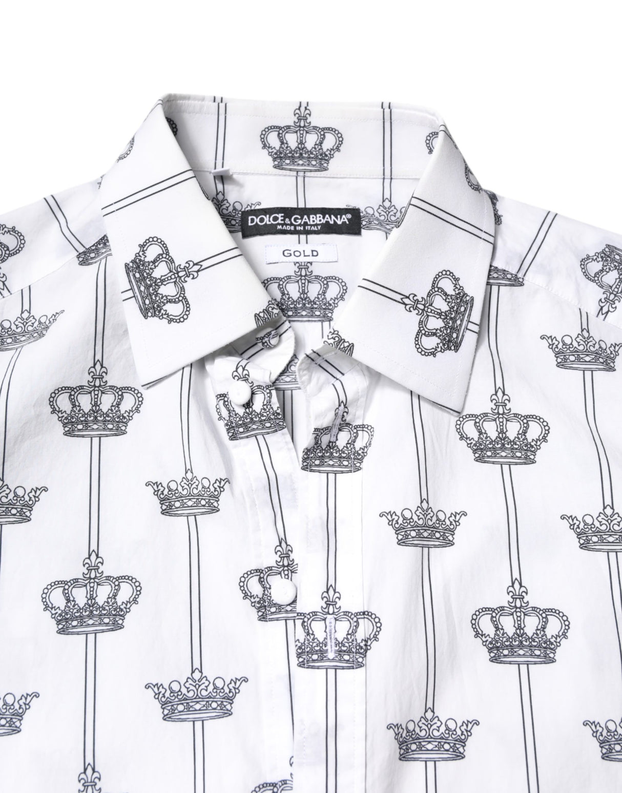 Dolce & Gabbana White GOLD Crown Cotton Dress Formal Shirt