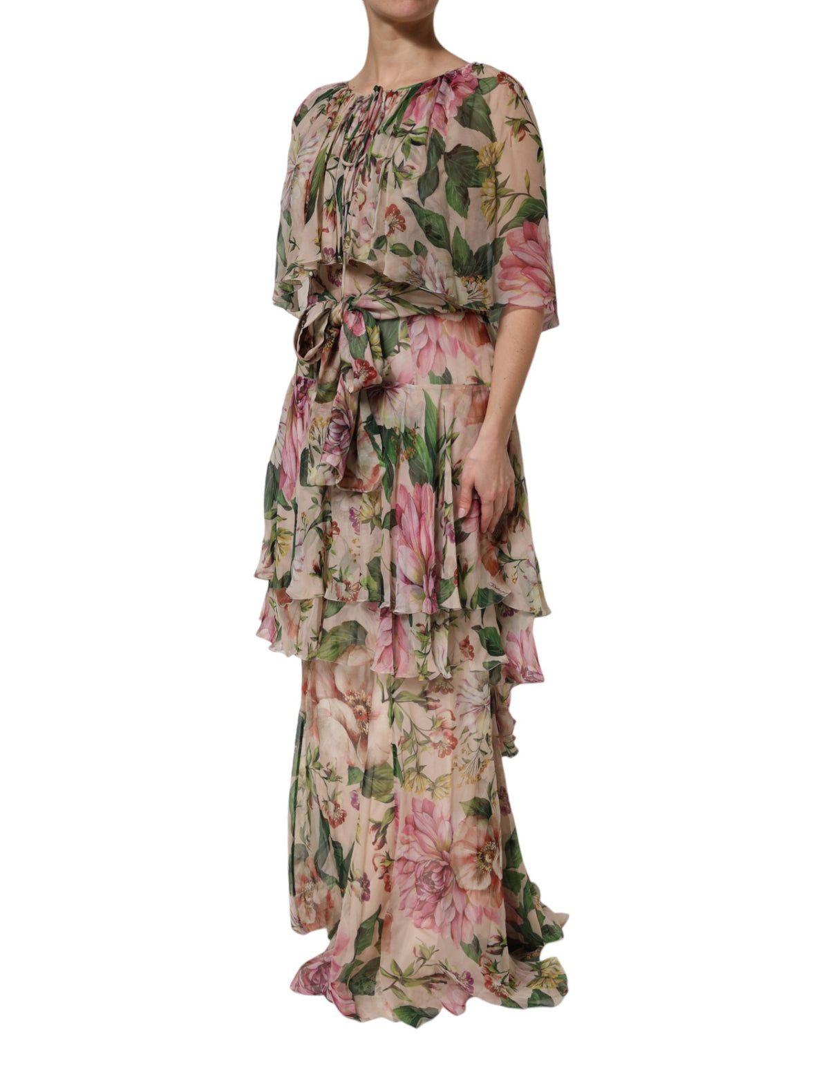 Dolce & Gabbana Multicolor Floral Silk Layered Maxi Dress