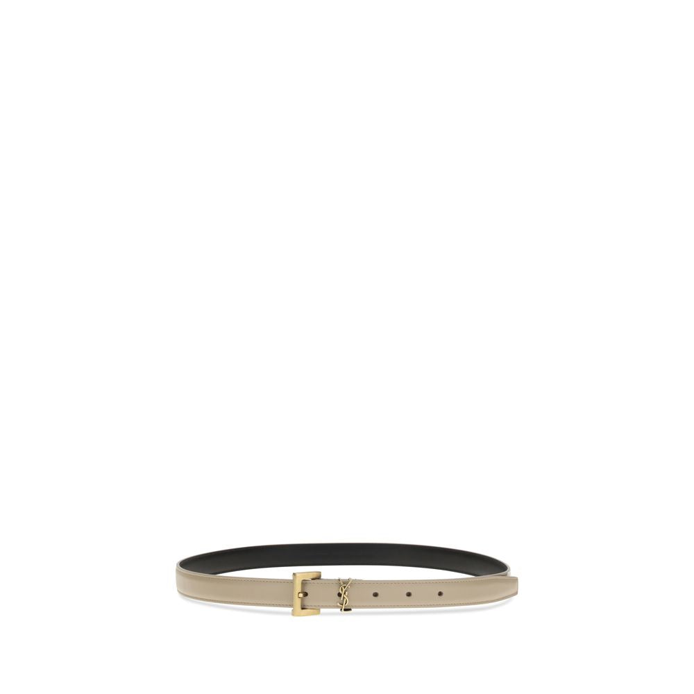 Saint Laurent Beige Calf Leather Bos Taurus Thin Belt