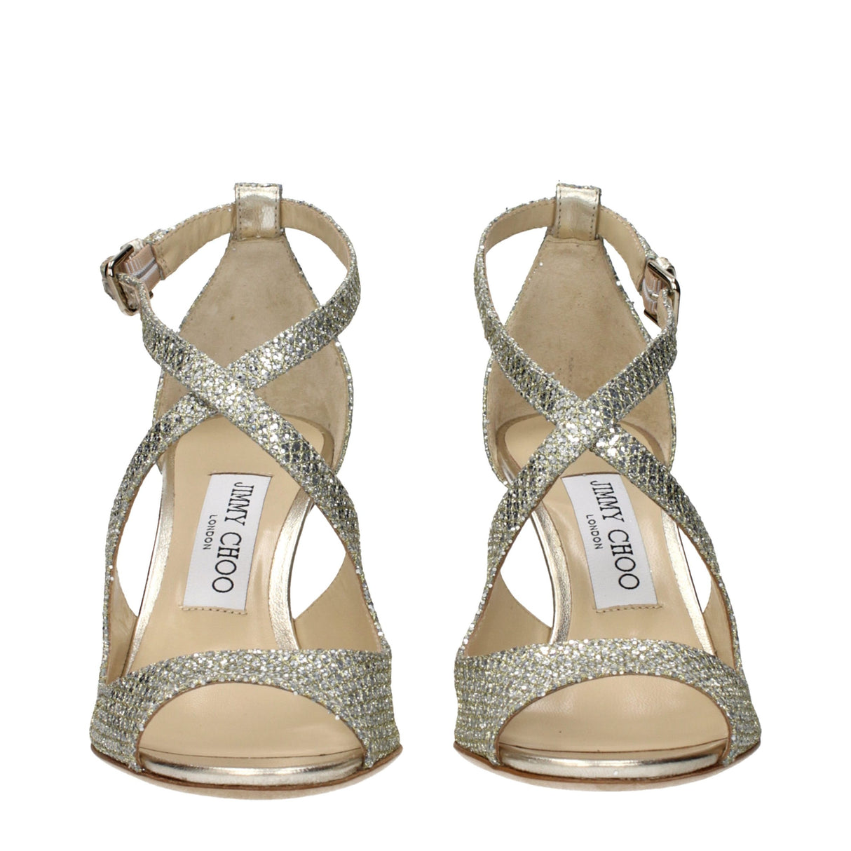 Jimmy Choo Gold Plastic Stiletto Heel Sandals