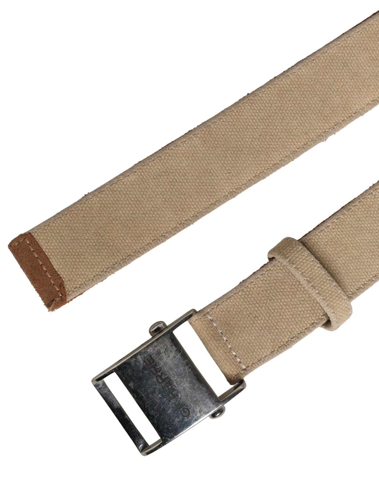 GF Ferre Men Beige Canvas Silver Metal Buckle Cintura Belt