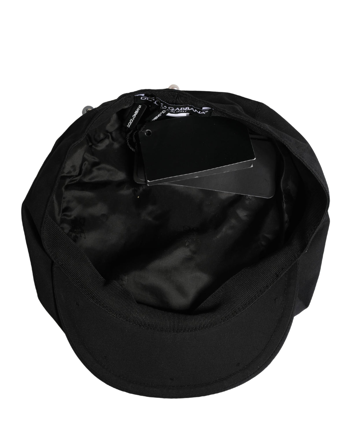 Dolce & Gabbana Men Black Cotton Embellished Newsboy Capello Hat