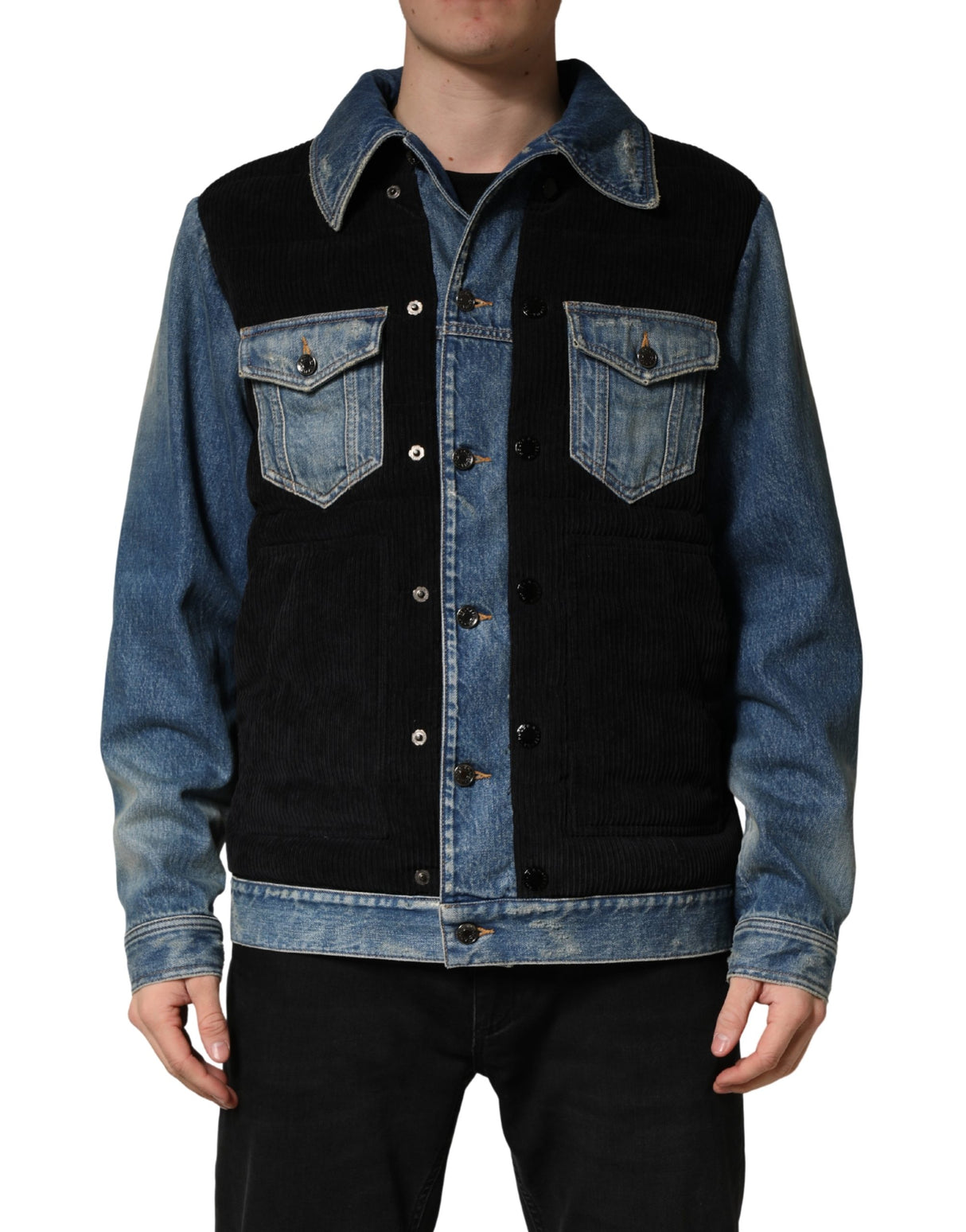 Dolce & Gabbana Black Blue Cotton Denim Blouson Men Jacket