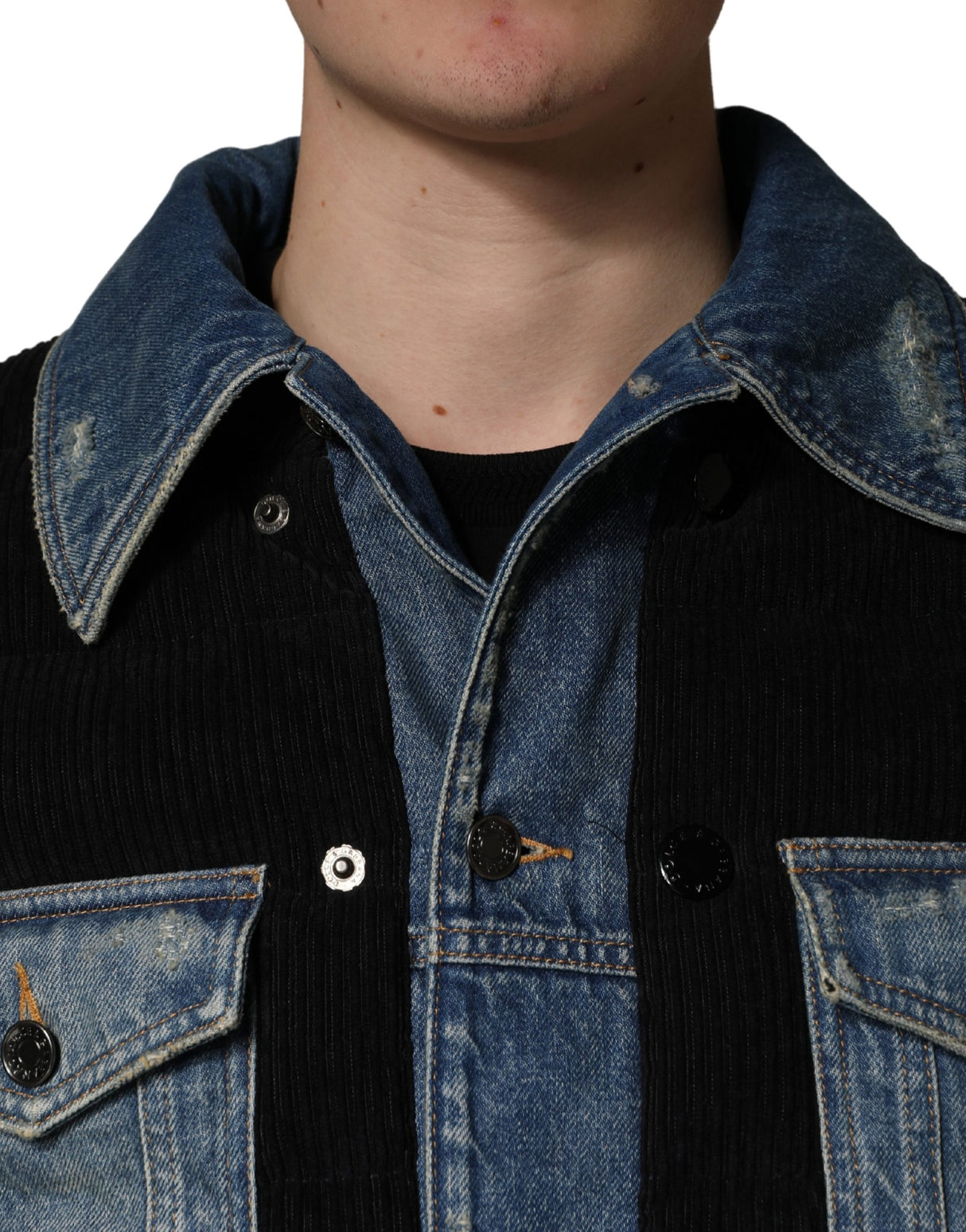 Dolce & Gabbana Black Blue Cotton Denim Blouson Men Jacket