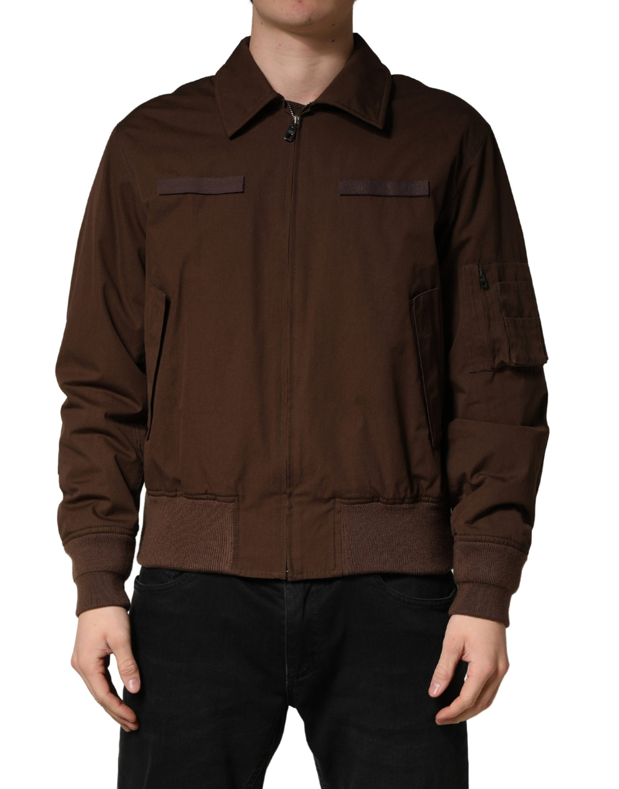 Dolce & Gabbana Brown Cotton Stretch Full Zip Bomber Jacket