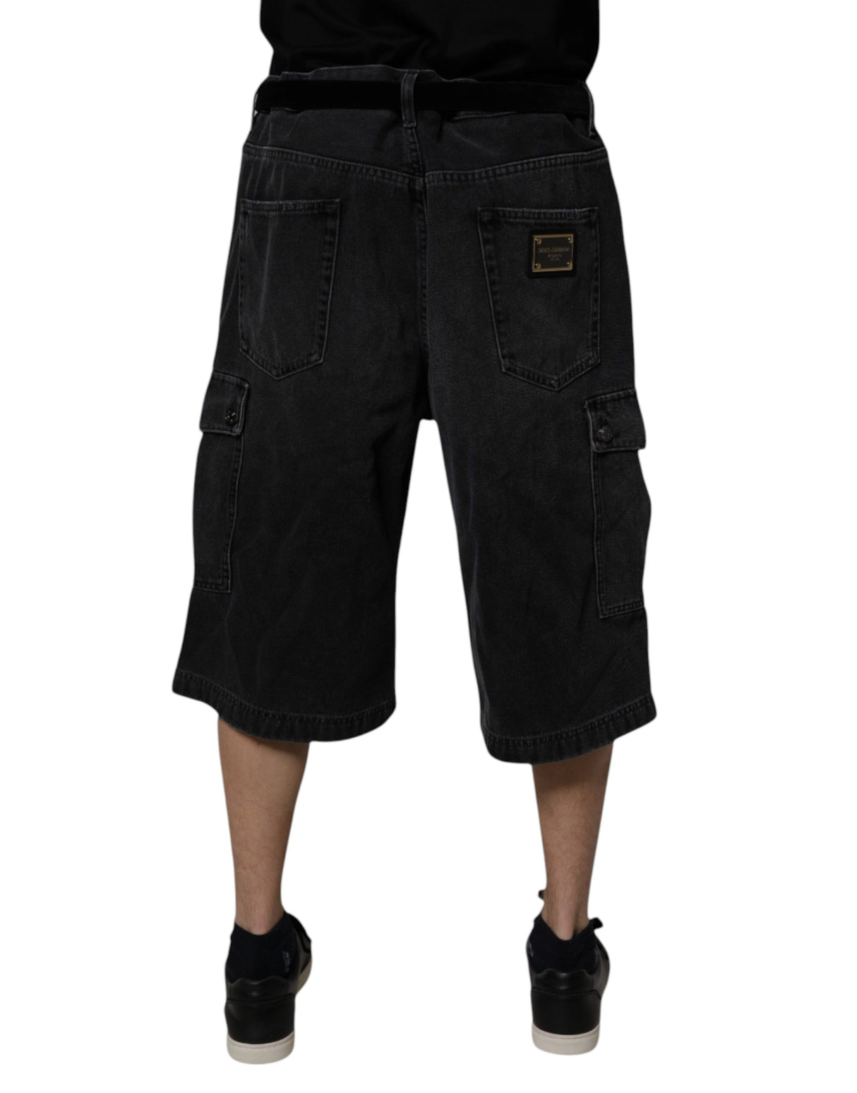 Dolce & Gabbana Black Mid Waist Denim Cargo Bermuda Shorts