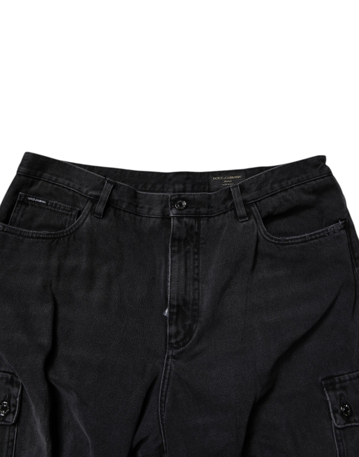 Dolce & Gabbana Black Mid Waist Denim Cargo Bermuda Shorts