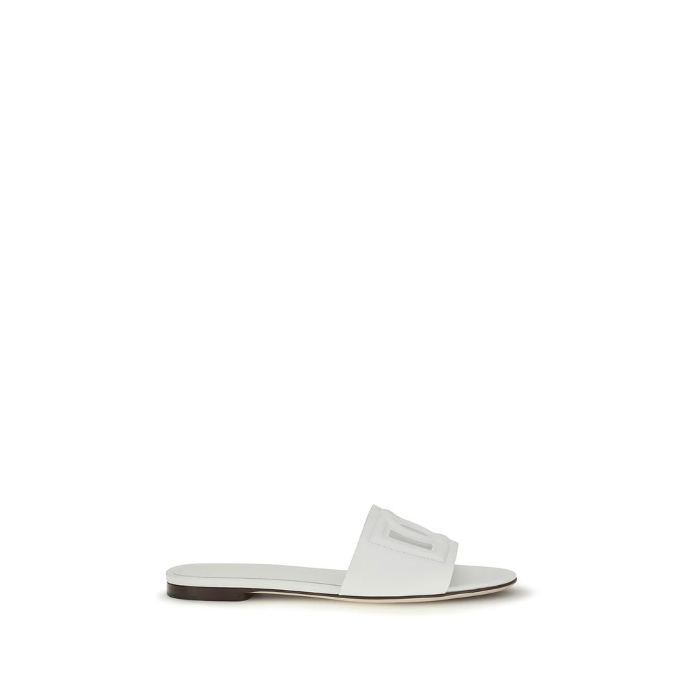 Dolce & Gabbana White Calf Leather Bos Taurus Flat Sandals