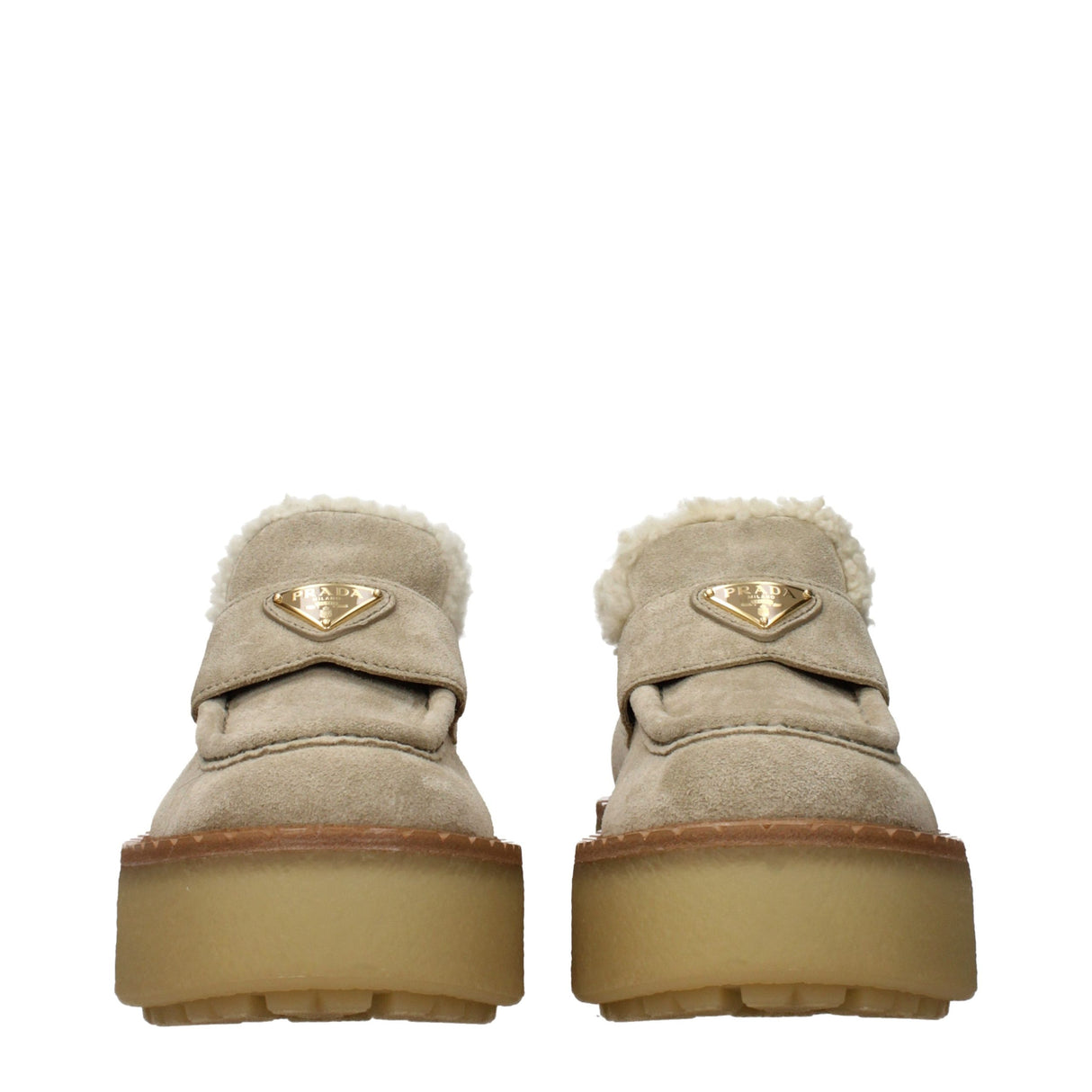 Prada Beige Leather Platform Loafers