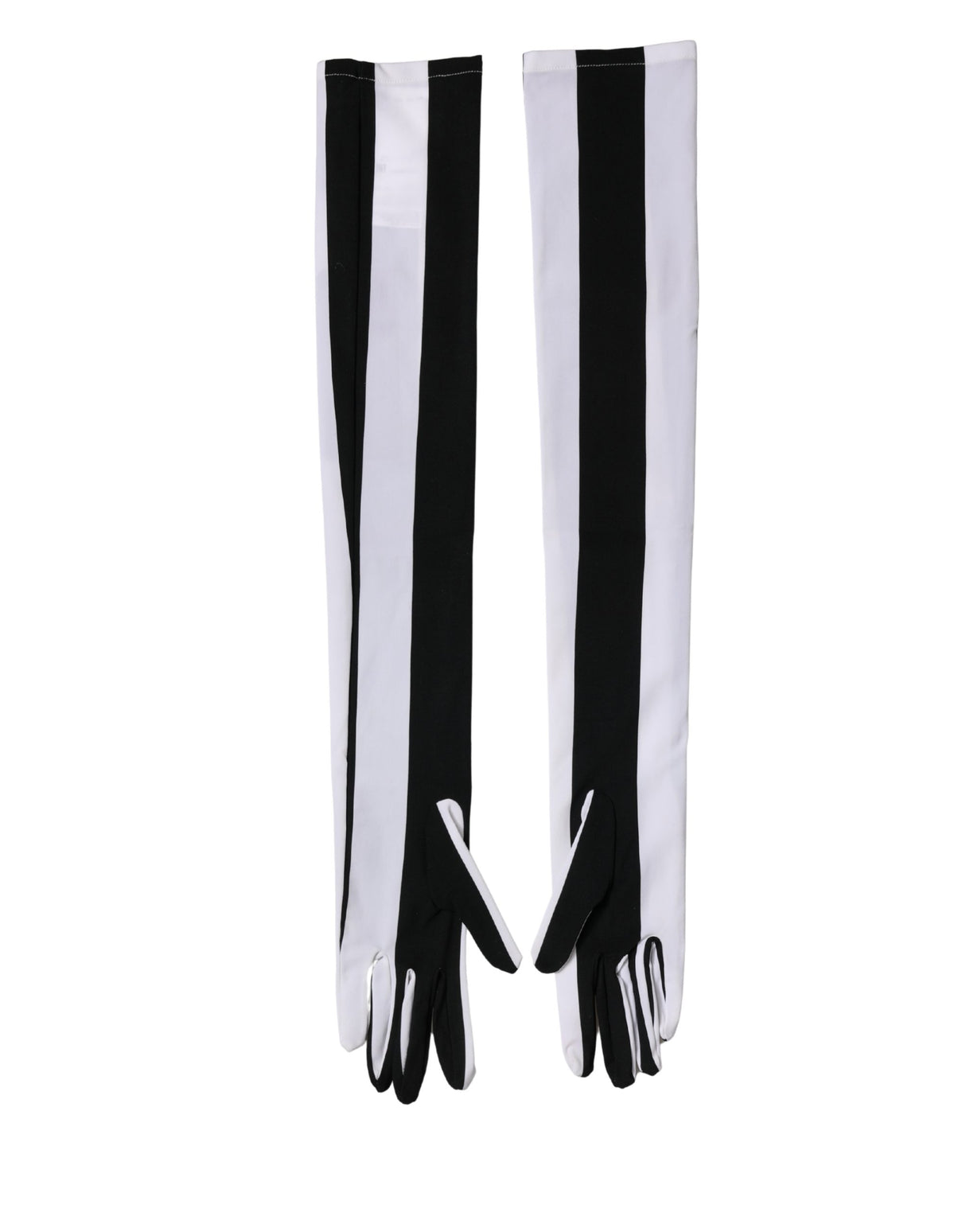 Dolce & Gabbana Black White Stripes Nylon Elbow Length Women Gloves