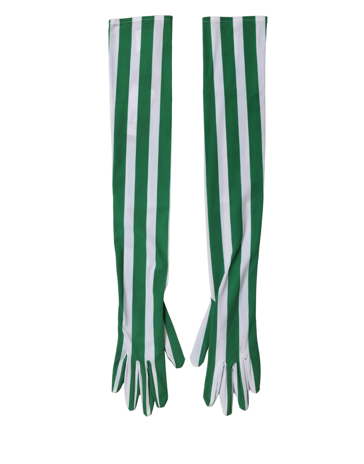 Dolce & Gabbana Green White Stripes Nylon Elbow Length Women Gloves