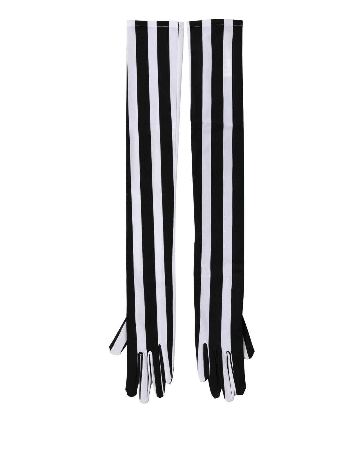 Dolce & Gabbana Black White Stripes Nylon Elbow Length Women Gloves