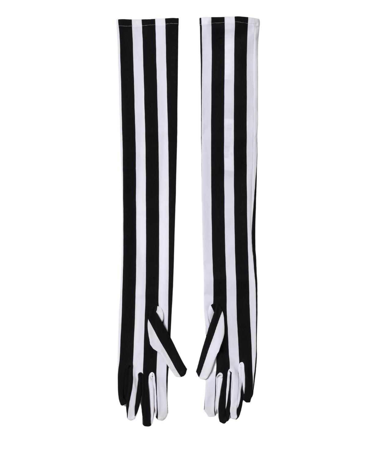 Dolce & Gabbana Black White Stripes Nylon Elbow Length Women Gloves