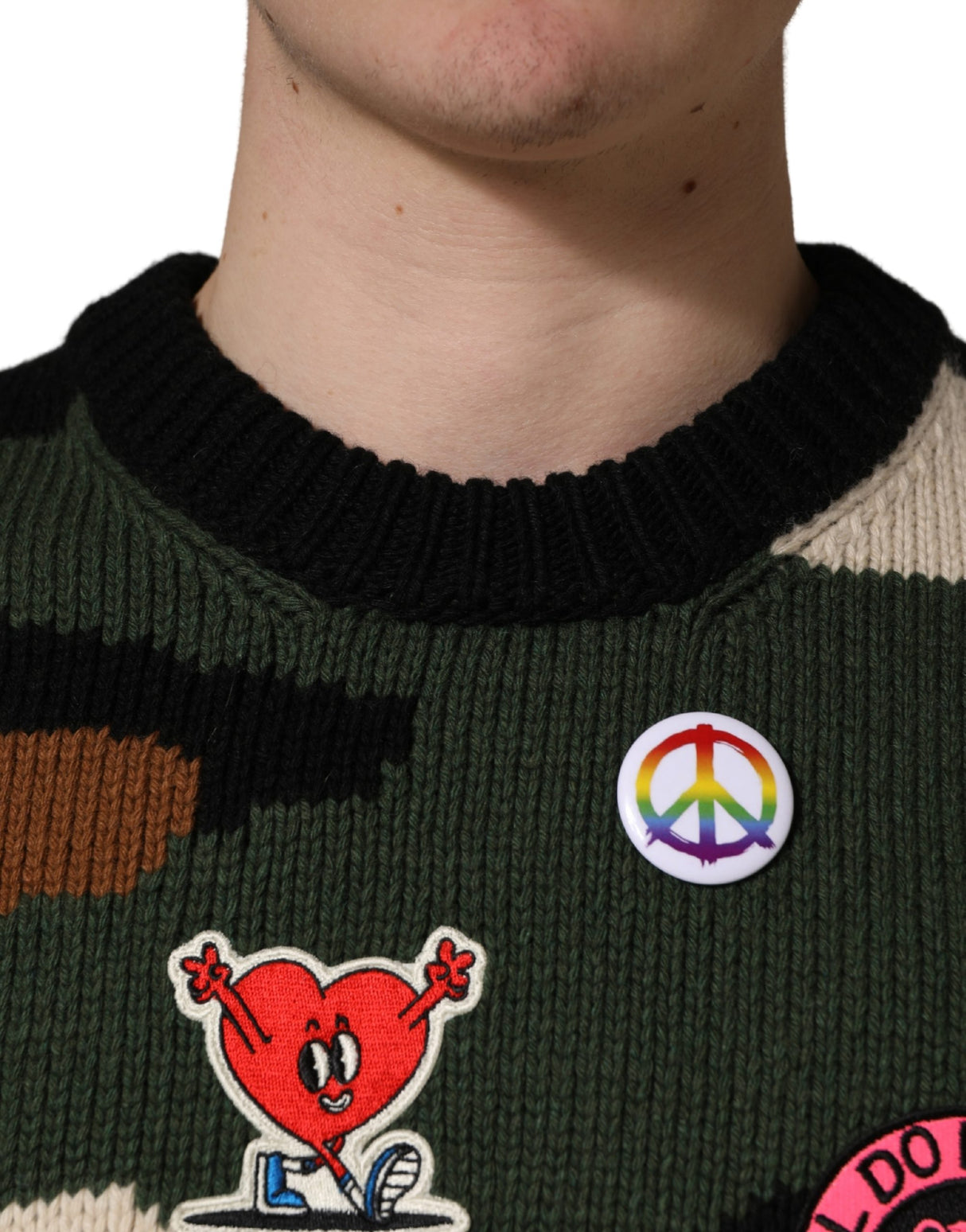 Dolce & Gabbana Multicolor Intarsia-Knit Camouflage Pullover Sweater