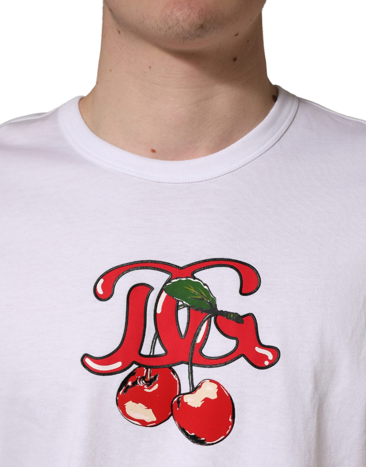 Dolce & Gabbana White DG Cherries Cotton Crew Neck T-shirt