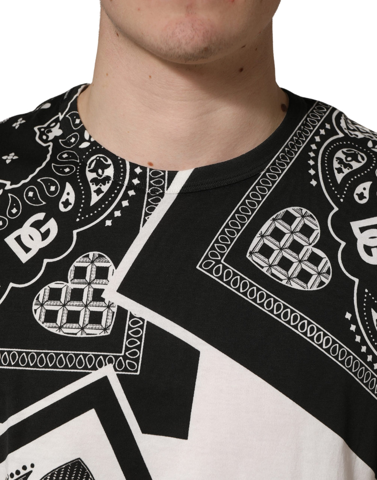 Dolce & Gabbana Black White Bandana Cotton Crew Neck T-shirt