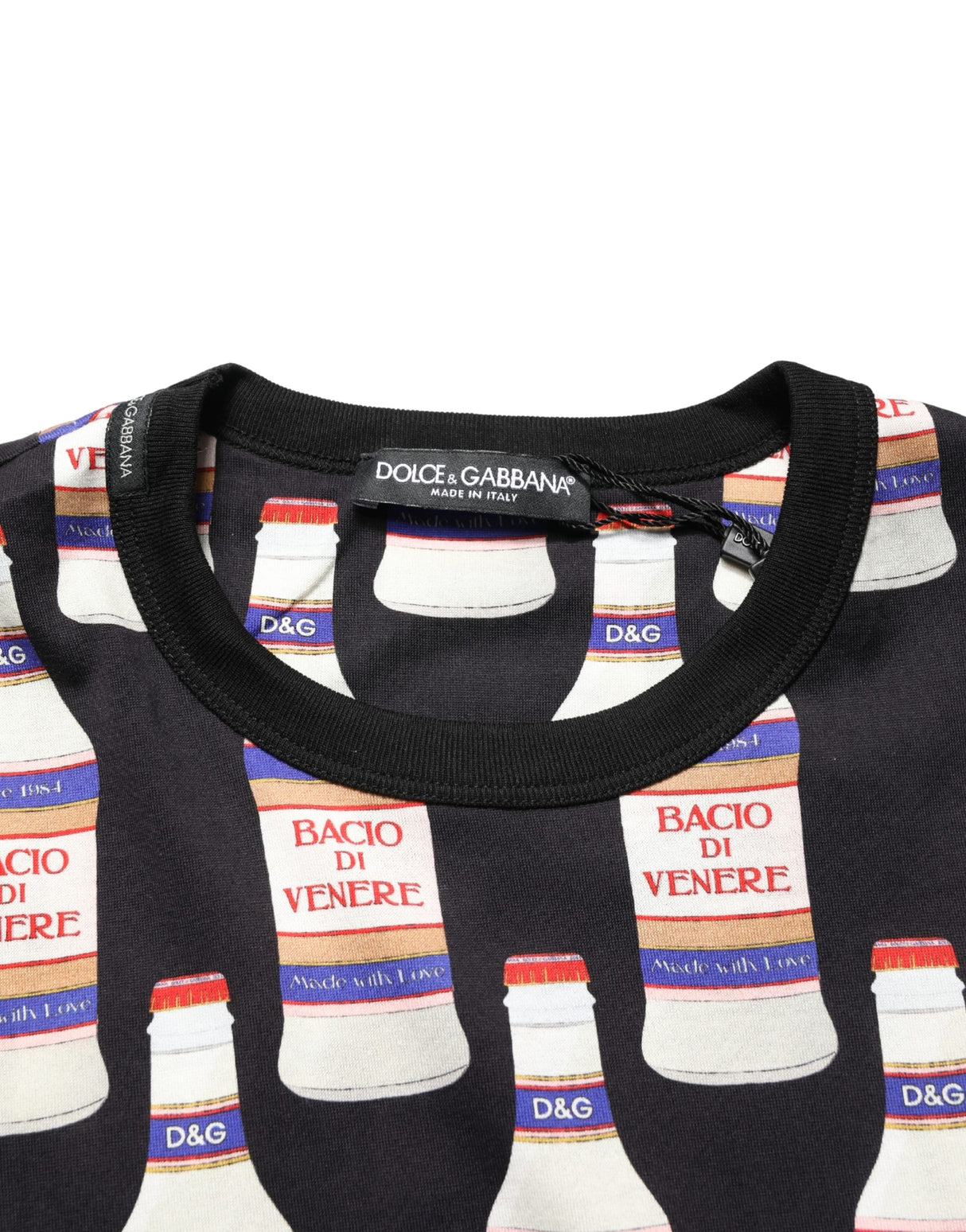 Dolce & Gabbana Black Bottle Print Cotton Crew Neck T-shirt
