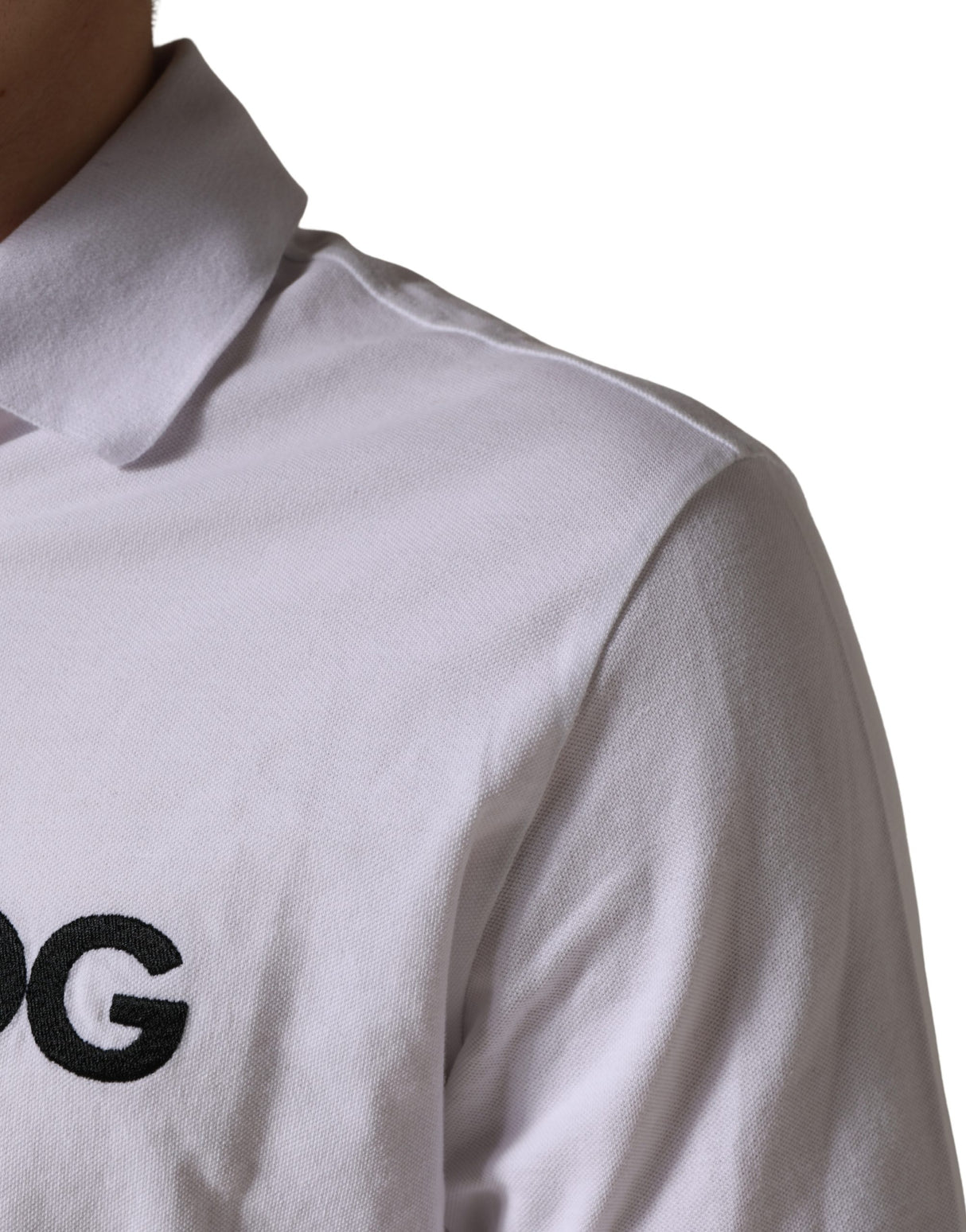 Dolce & Gabbana White Logo Embroidered Cotton Polo T-shirt
