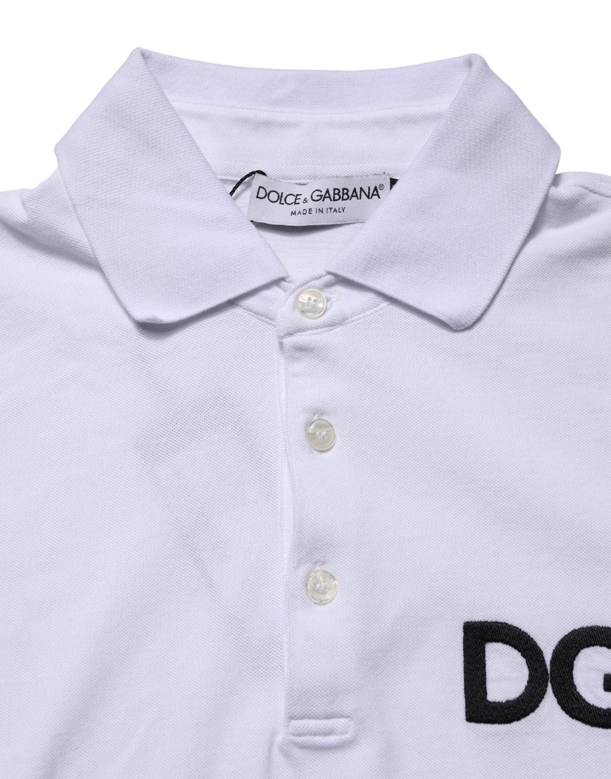 Dolce & Gabbana White Logo Embroidered Cotton Polo T-shirt