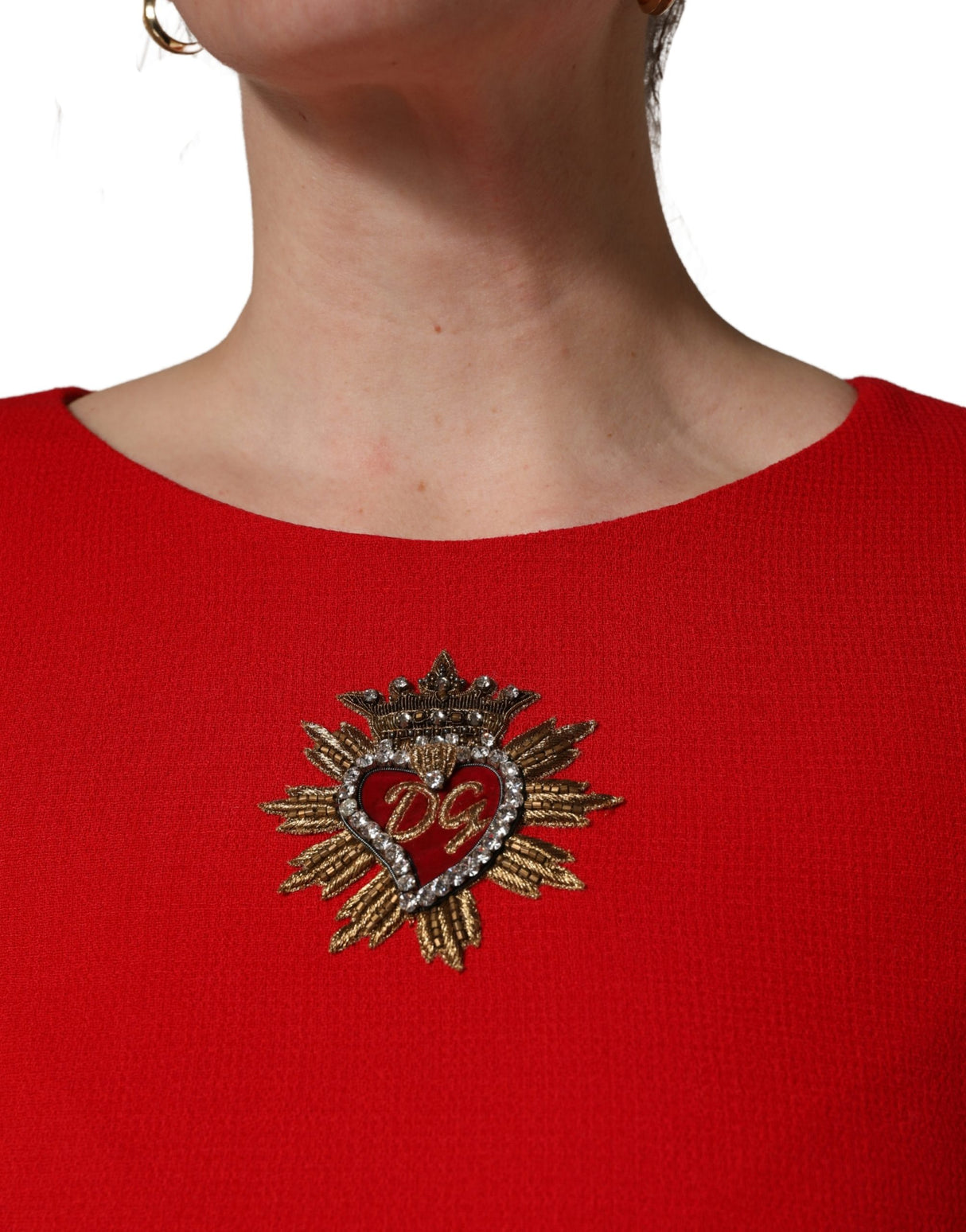 Dolce & Gabbana Red Heart Emmbellished Wool Mini Dress