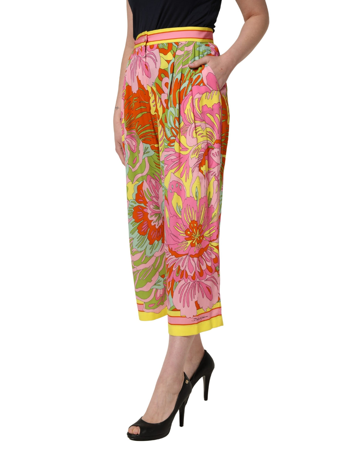 Dolce & Gabbana Multicolor FloralPrint Cropped Trouser Pants