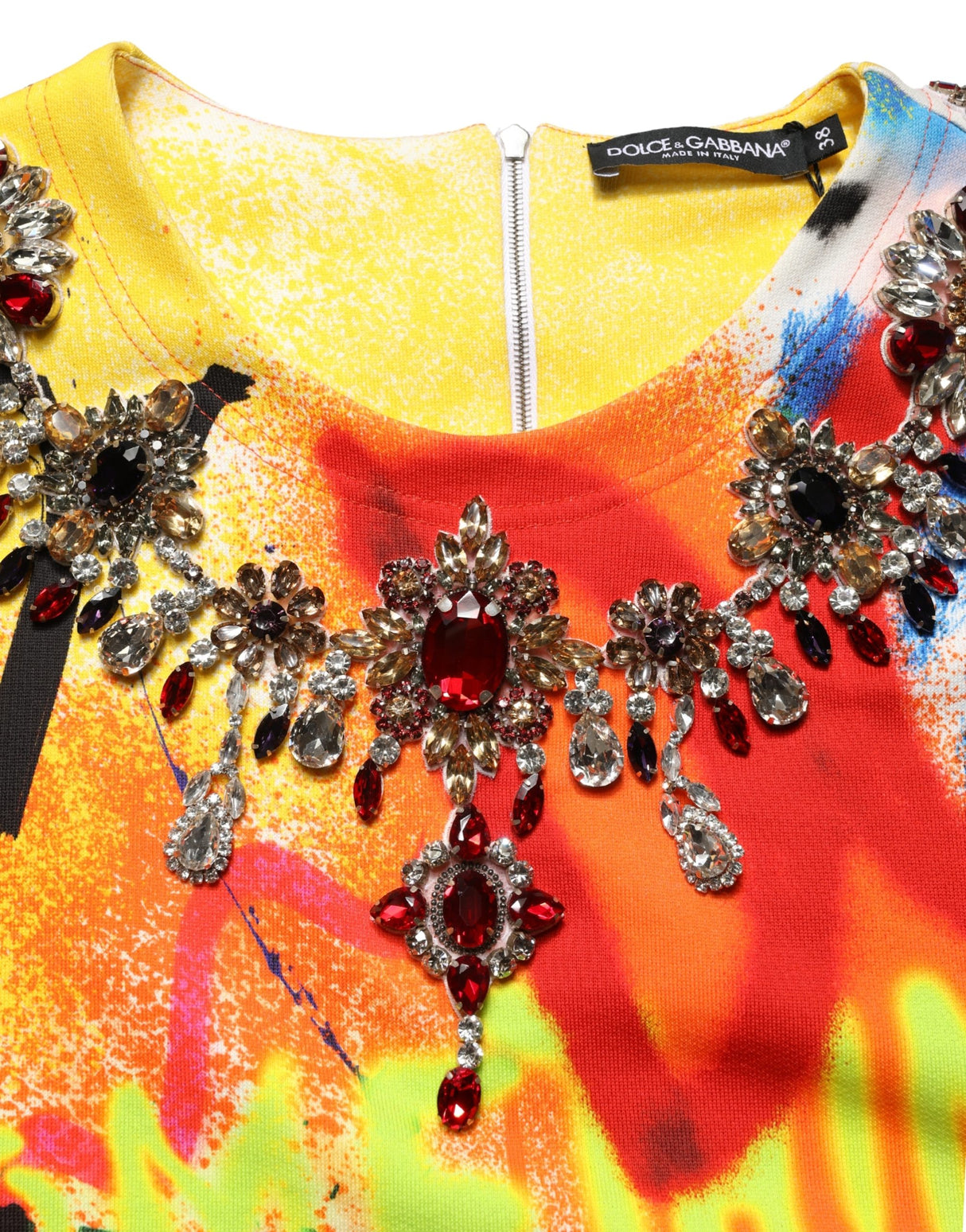 Dolce & Gabbana Multicolor Graffiti Crystals Crop Jersey Top