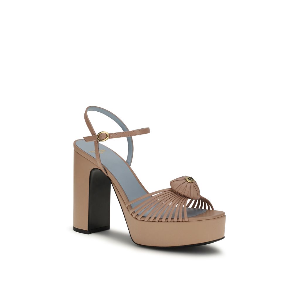 Valentino Garavani Beige Calf Leather Bos Taurus Platform Sandals