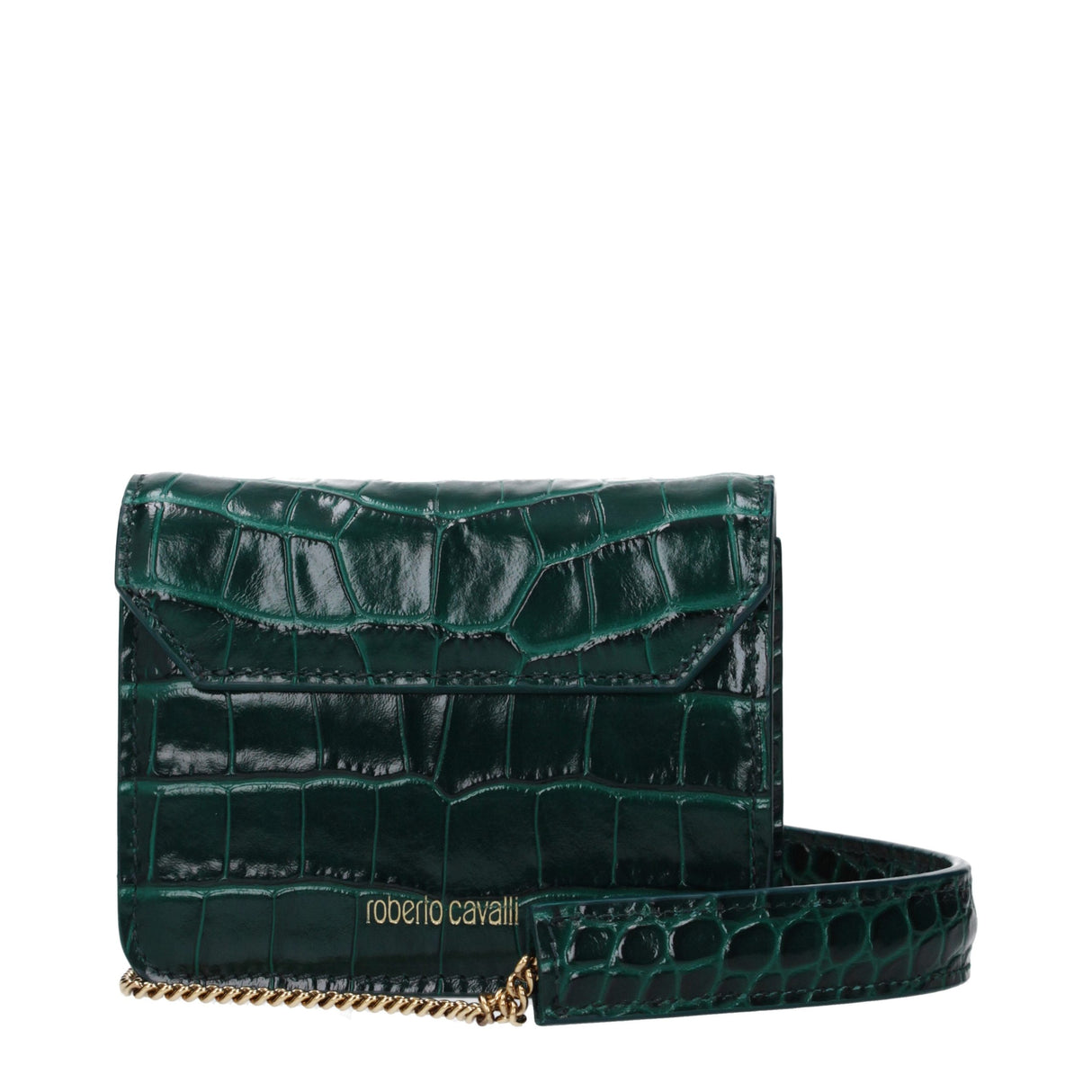 Roberto Cavalli Green Leather Clutch Bag
