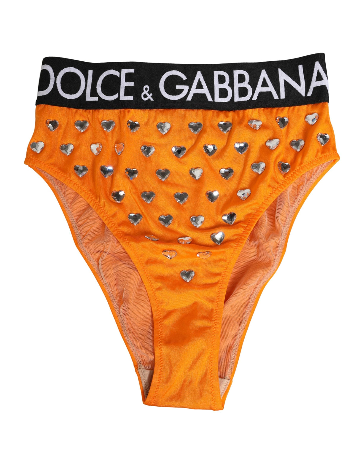 Dolce & Gabbana Orange Crystal High Waist Brief Panty Underwear