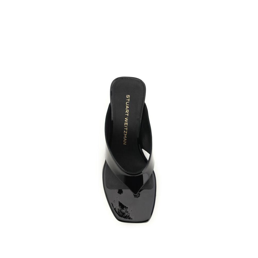 Stuart Weitzman Black Calf Leather Bos Taurus Wedge Sandals