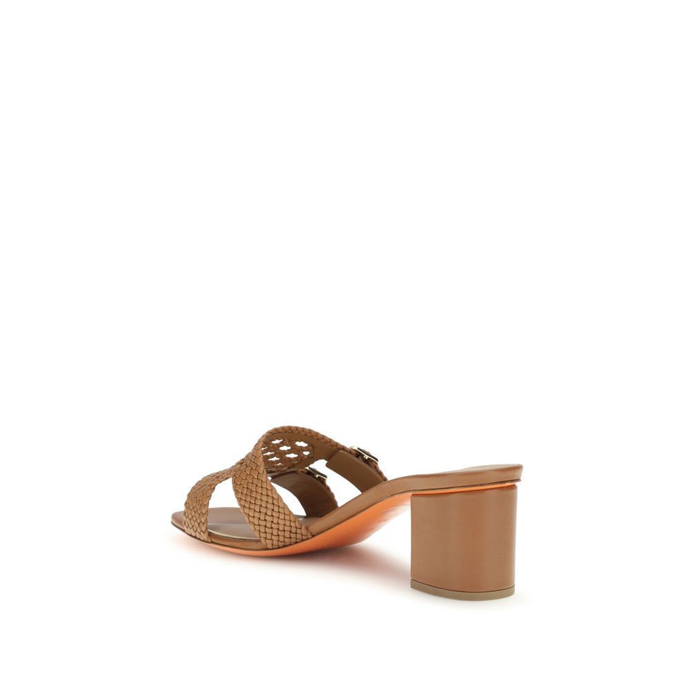 Santoni Beige Calf Leather Bos Taurus Platform Sandals