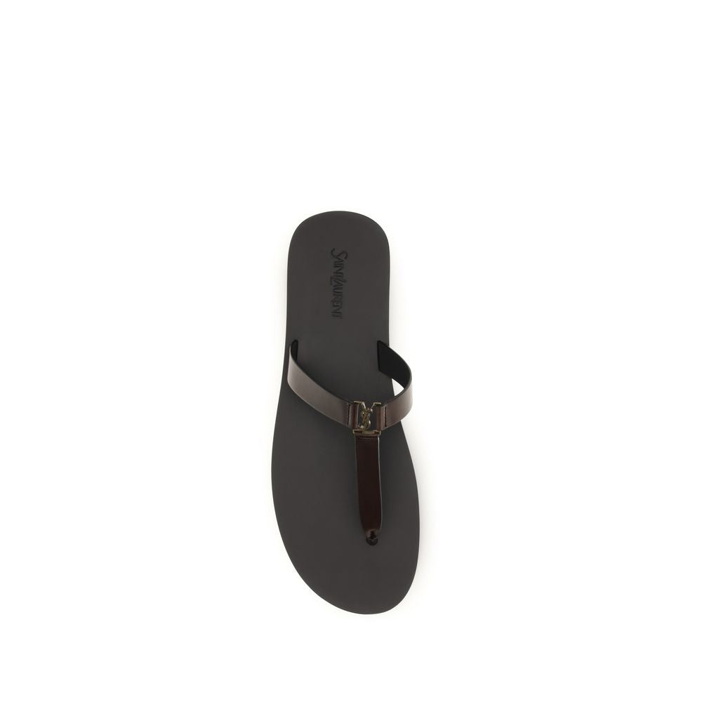 Saint Laurent Brown Calf Leather Bos Taurus Flat Sandals