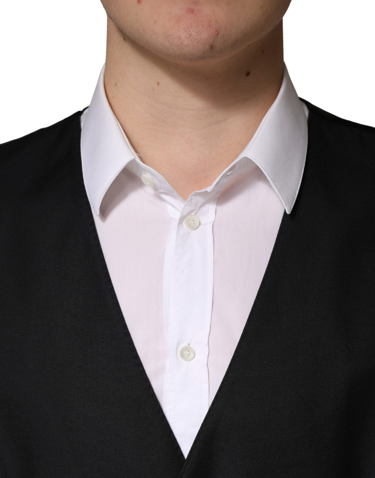 Dolce & Gabbana Black Wool Single Breasted Men Waistcoat Vest