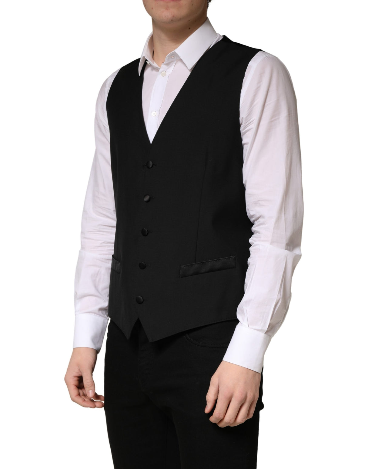 Dolce & Gabbana Black Wool Single Breasted Men Waistcoat Vest