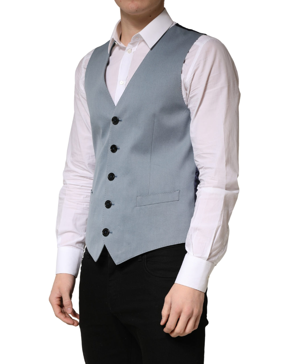 Dolce & Gabbana Gray Wool Single Breasted Men Waistcoat Vest
