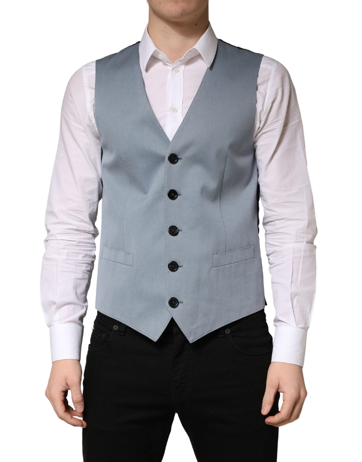 Dolce & Gabbana Gray Wool Single Breasted Men Waistcoat Vest