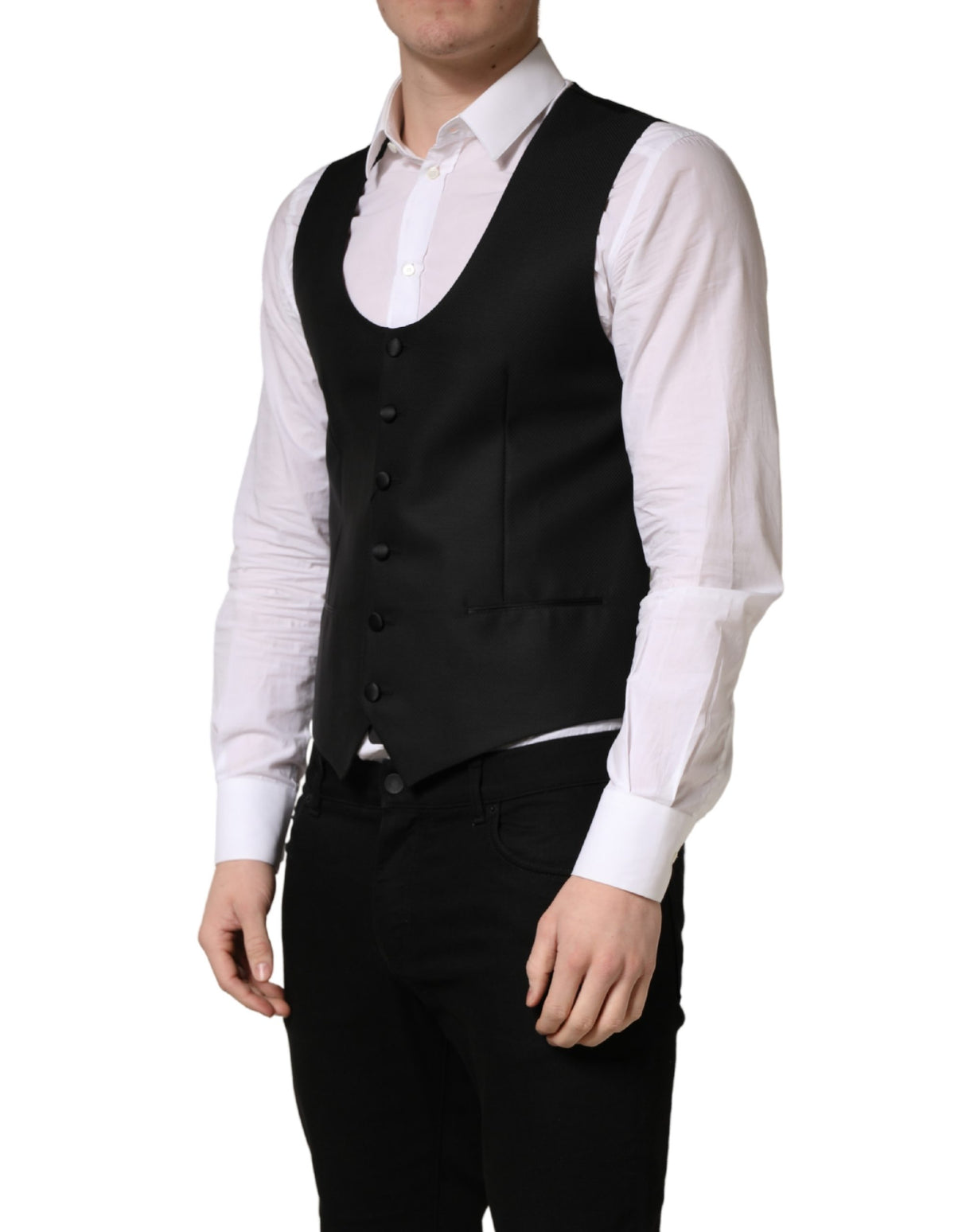 Dolce & Gabbana Black Wool Single Breasted Waistcoat Vest