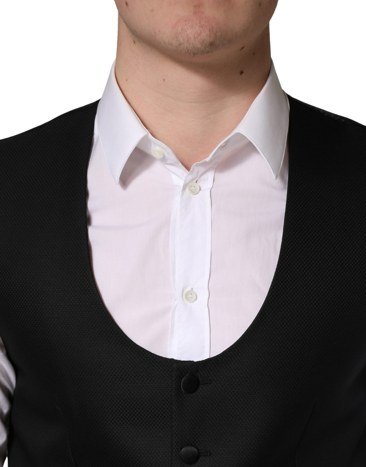 Dolce & Gabbana Black Wool Single Breasted Waistcoat Vest