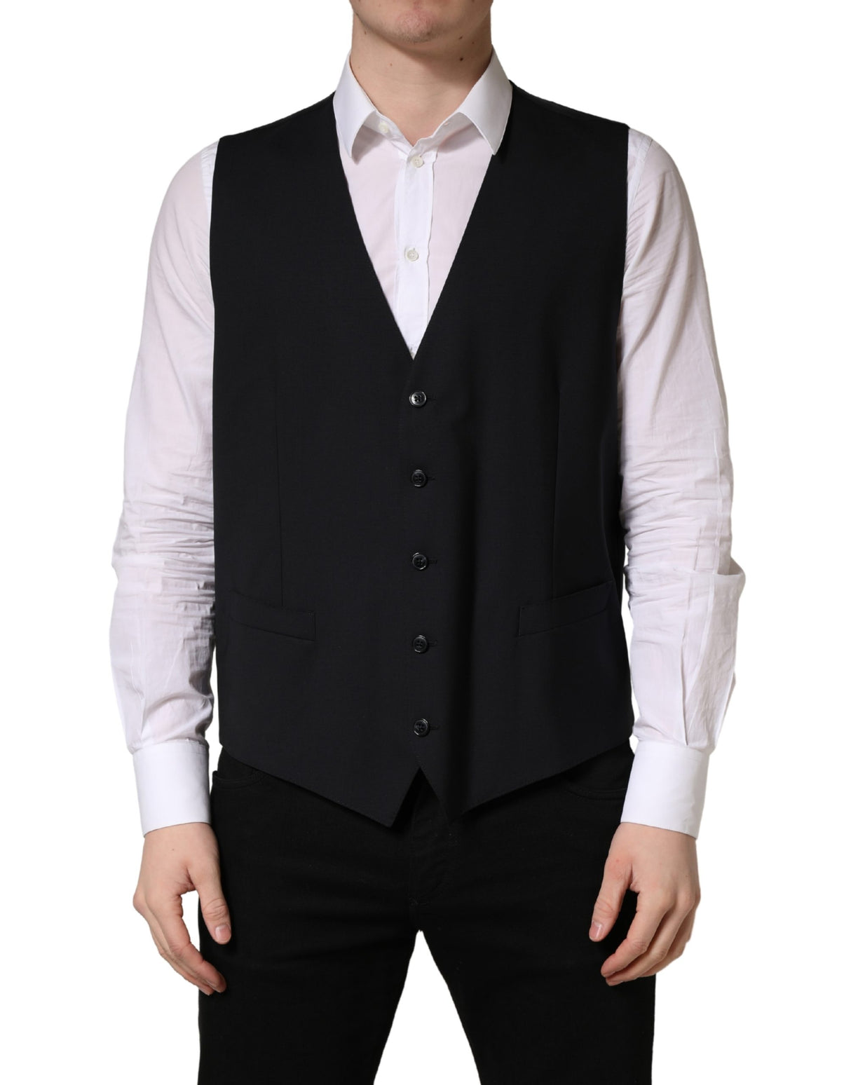 Dolce & Gabbana Black Wool Single Breasted Waistcoat Vest