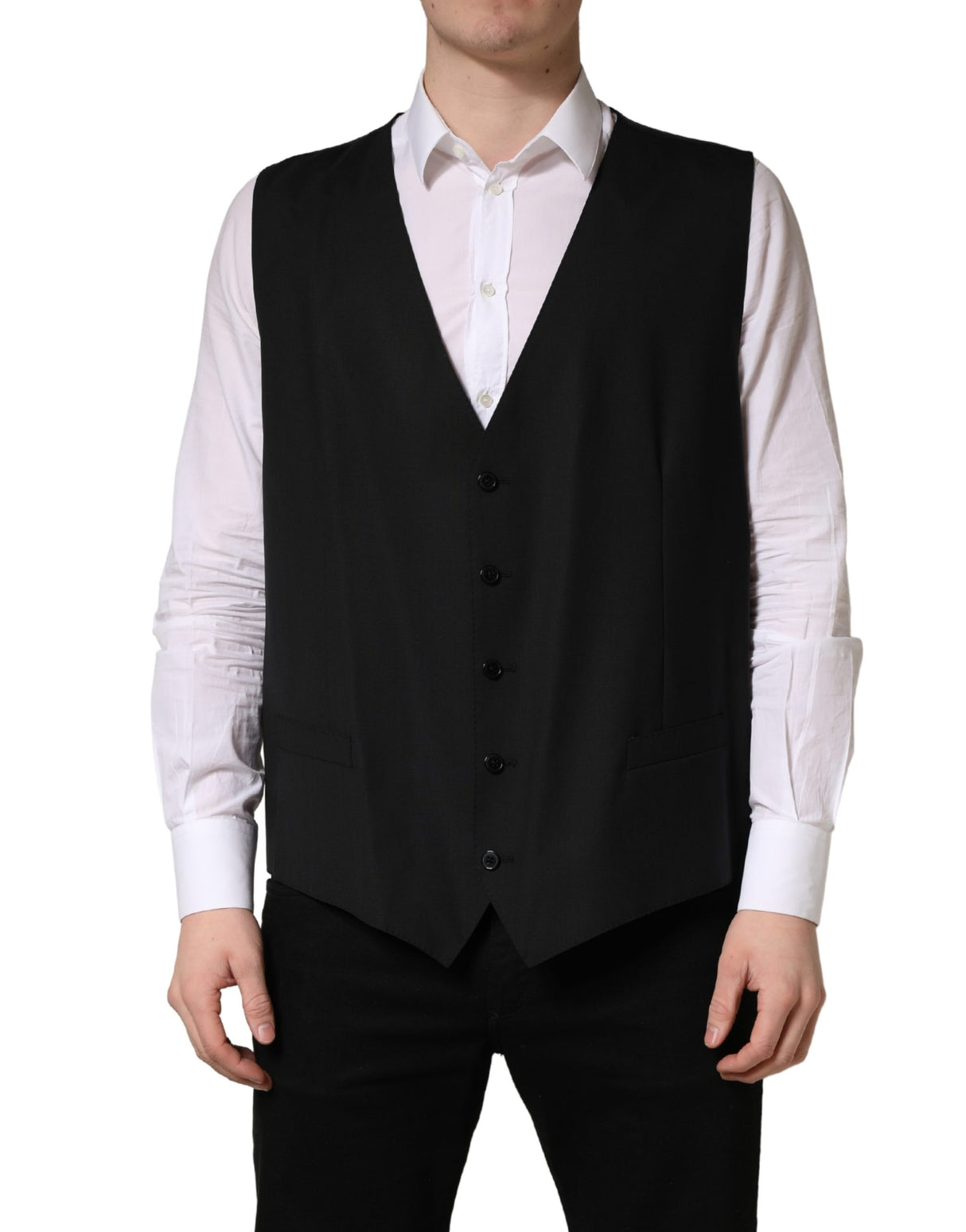 Dolce & Gabbana Black Wool Single Breasted Waistcoat Vest