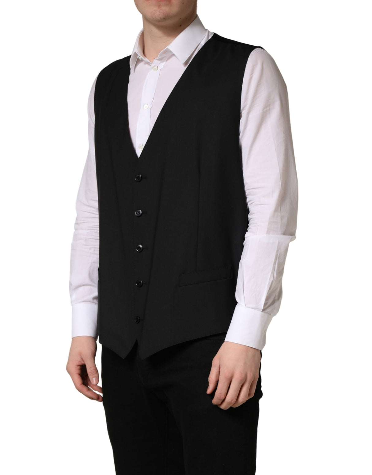 Dolce & Gabbana Black Wool Single Breasted Waistcoat Vest