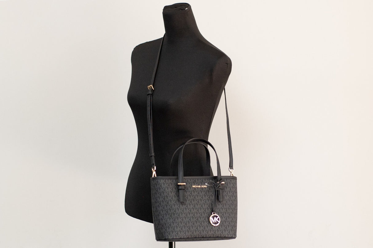 Michael Kors XS Carry All Jet Set Travel Womens Tote (BLACK SIG/GOLD)