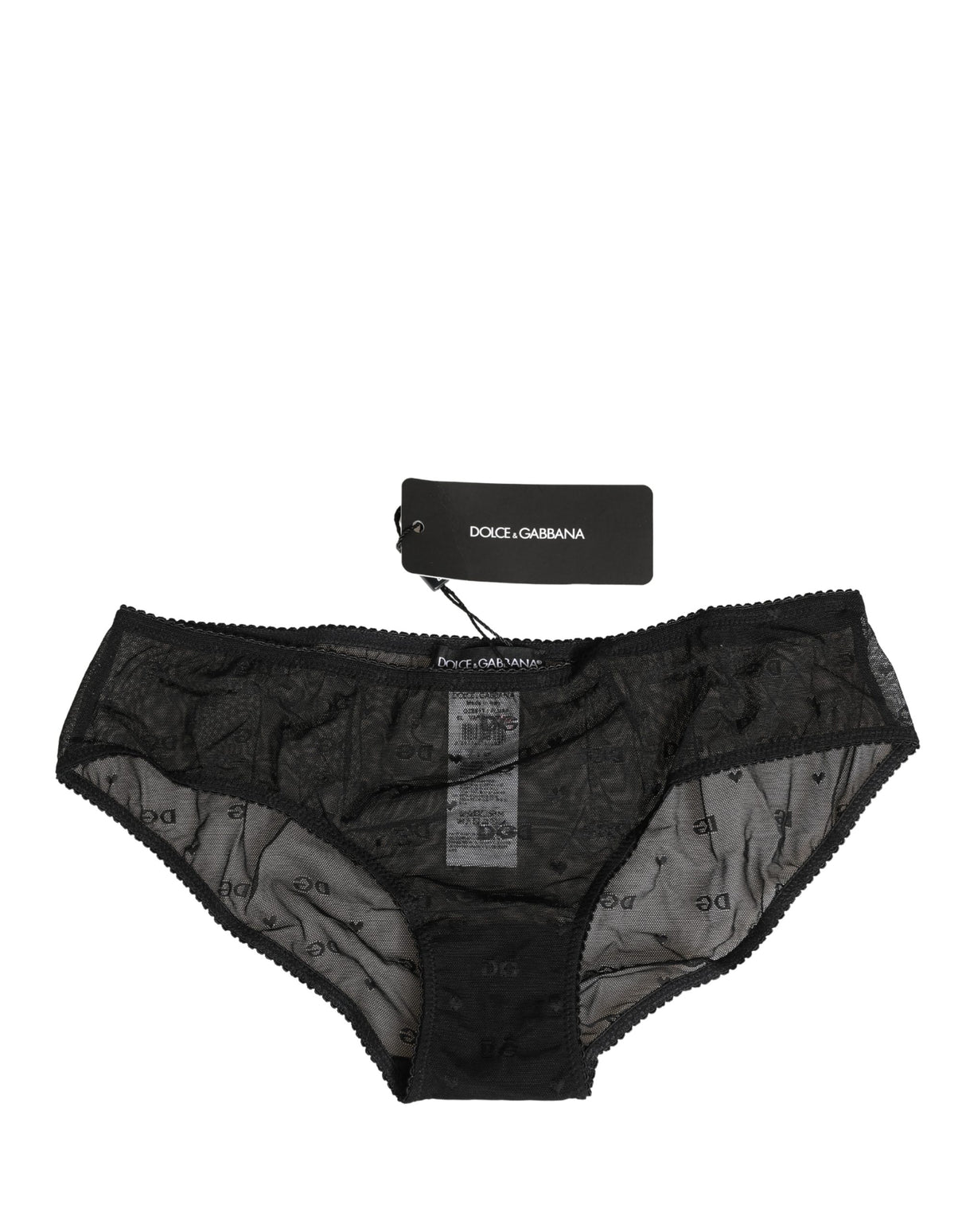Dolce & Gabbana Black Sheer Mesh Lace Logo Brief Panty Underwear