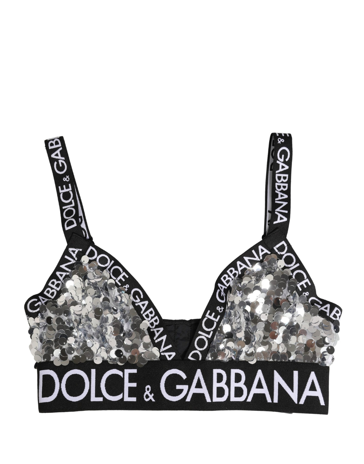 Dolce & Gabbana Silver Sequined Triangle Soft Cup Bra Underwear