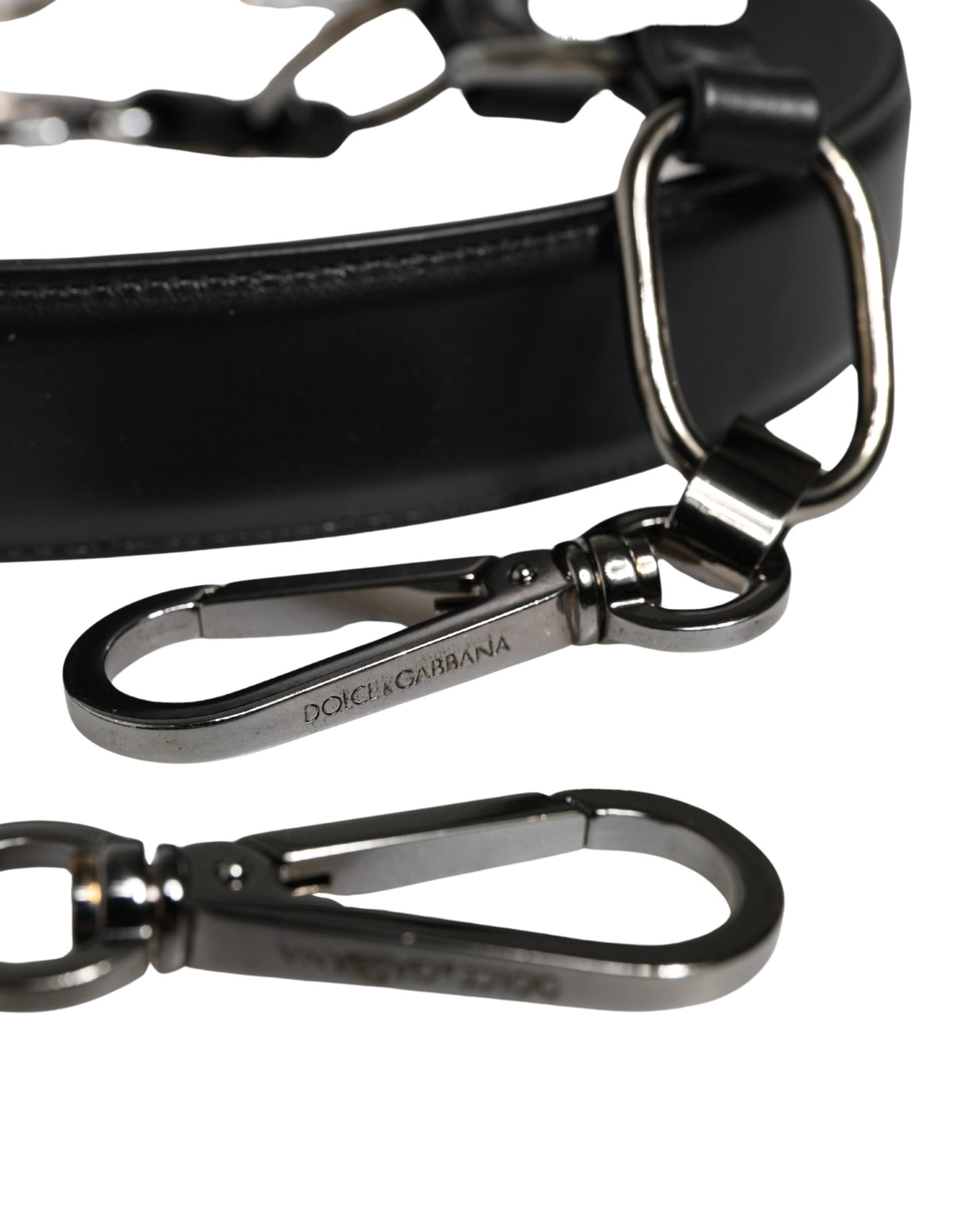 Dolce & Gabbana Black Leather Silver Chain Bag Accessory Shoulder Strap