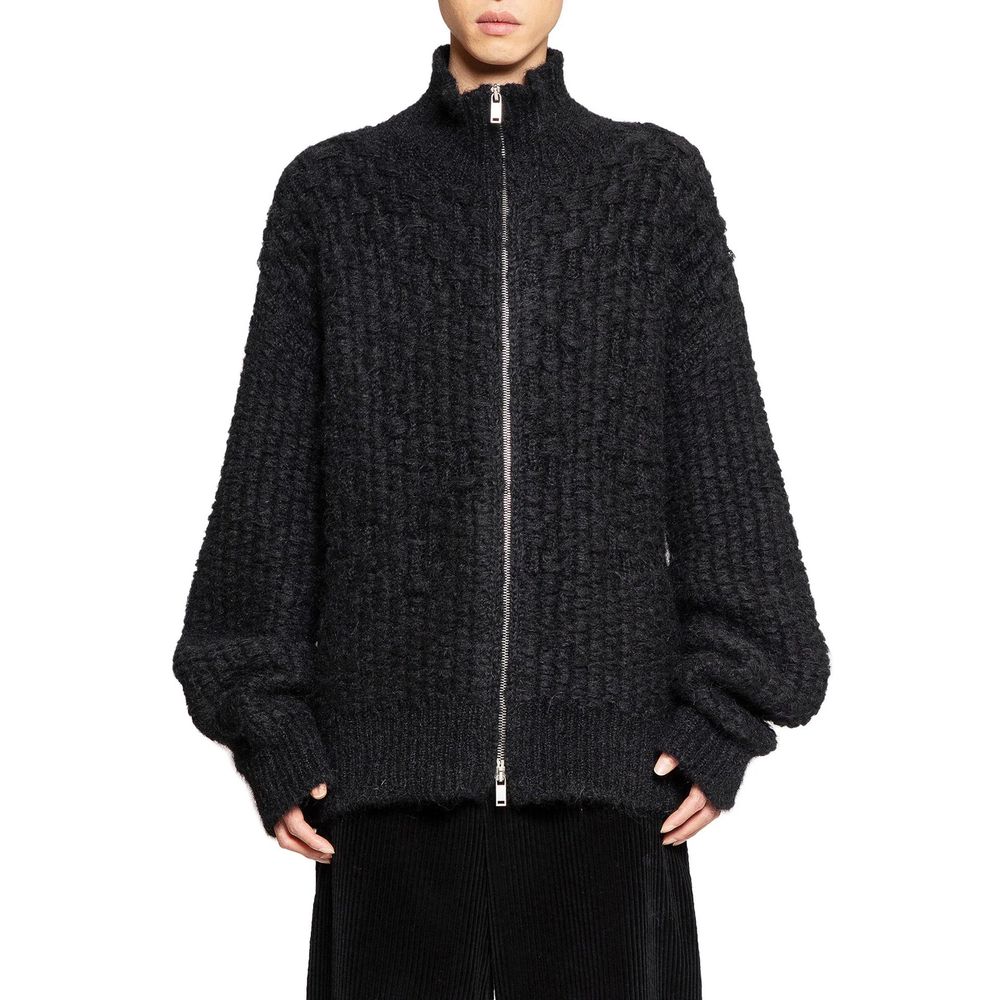 Jil Sander Black Alpaca Leather Cardigan